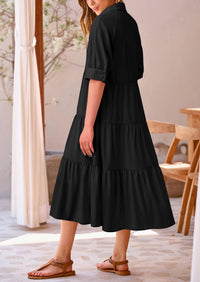 Button Up Ruffle A Line Flowy Maxi Dress