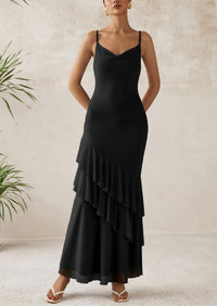 Tiered Floral Beach Spaghetti Strap Maxi Dresses