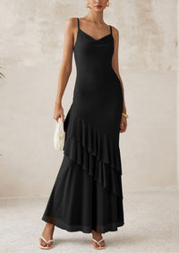 Tiered Floral Beach Spaghetti Strap Maxi Dresses