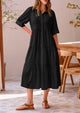 Button Up Ruffle A Line Flowy Maxi Dress