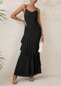 Tiered Floral Beach Spaghetti Strap Maxi Dresses