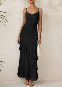 Tiered Floral Beach Spaghetti Strap Maxi Dresses