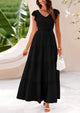 Cap Sleeve V Neck Smocked Beach Maxi Dresses