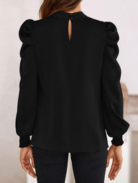 Satin Puff Long Sleeve Mock Neck Casual Blouse