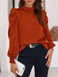 Satin Puff Long Sleeve Mock Neck Casual Blouse