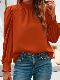 Satin Puff Long Sleeve Mock Neck Casual Blouse