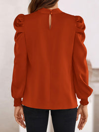 Satin Puff Long Sleeve Mock Neck Casual Blouse