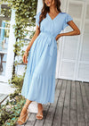 PRETTYGARDEN Women's Summer Floral Boho Maxi Dress Wrap Short Sleeve V Neck Ruffle A-Line Flowy Wedding Guest Long Dresses