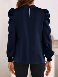 Satin Puff Long Sleeve Mock Neck Casual Blouse