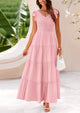Cap Sleeve V Neck Smocked Beach Maxi Dresses