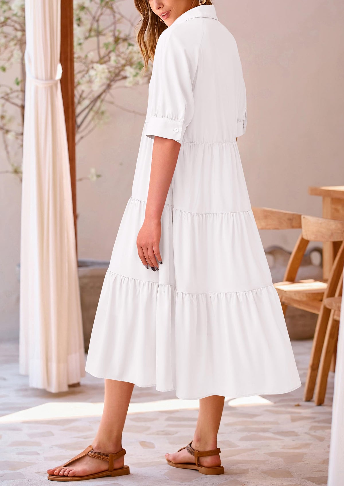 Button Up Ruffle A Line Flowy Maxi Dress