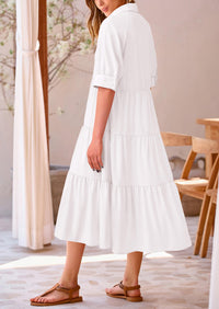 Button Up Ruffle A Line Flowy Maxi Dress