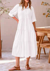 Button Up Ruffle A Line Flowy Maxi Dress