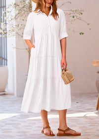 Button Up Ruffle A Line Flowy Maxi Dress