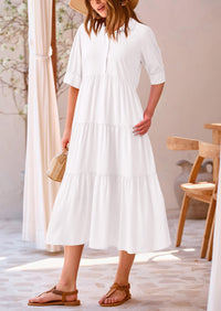 Button Up Ruffle A Line Flowy Maxi Dress