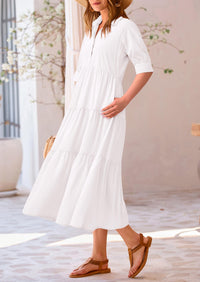 Button Up Ruffle A Line Flowy Maxi Dress