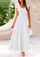 Cap Sleeve V Neck Smocked Beach Maxi Dresses