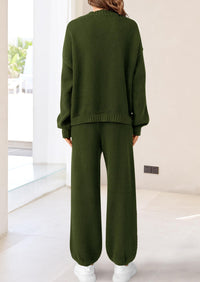 Loose Button Cardigan Casual Pants Solid Color Set