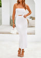 Summer Strapless Cut Out Knit Tube Long Fitted Midi Bodycon Dresses