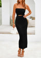 Summer Strapless Cut Out Knit Tube Long Fitted Midi Bodycon Dresses