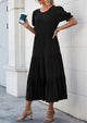 Casual Boho Floral Print Ruffle Puff Short Sleeve Flowy Beach Party Midi Dresses