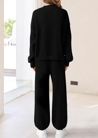 Loose Button Cardigan Casual Pants Solid Color Set