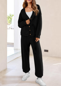 Loose Button Cardigan Casual Pants Solid Color Set