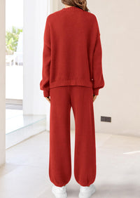 Loose Button Cardigan Casual Pants Solid Color Set