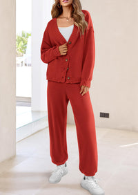 Loose Button Cardigan Casual Pants Solid Color Set