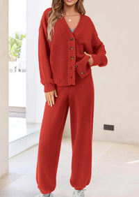 Loose Button Cardigan Casual Pants Solid Color Set