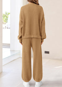 Loose Button Cardigan Casual Pants Solid Color Set