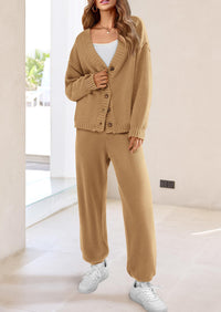 Loose Button Cardigan Casual Pants Solid Color Set