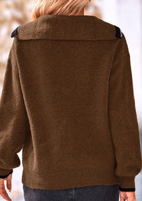 Half Zip Pullover Casual V-Neck Long Sleeved Knitted Loose Pullover