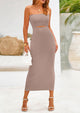 Summer Strapless Cut Out Knit Tube Long Fitted Midi Bodycon Dresses