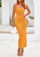 Summer Strapless Cut Out Knit Tube Long Fitted Midi Bodycon Dresses