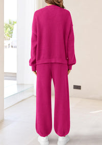 Loose Button Cardigan Casual Pants Solid Color Set
