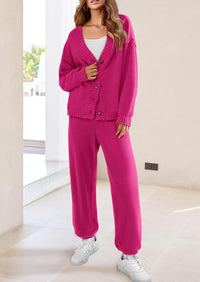 Loose Button Cardigan Casual Pants Solid Color Set