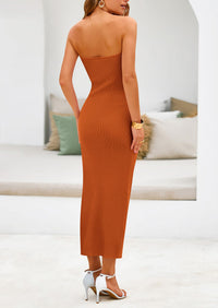 Summer Strapless Cut Out Knit Tube Long Fitted Midi Bodycon Dresses