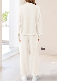 Loose Button Cardigan Casual Pants Solid Color Set
