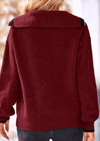 Half Zip Pullover Casual V-Neck Long Sleeved Knitted Loose Pullover