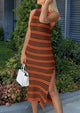 Knit Side Slit Striped Long Tank Dress