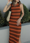 Knit Side Slit Striped Long Tank Dress