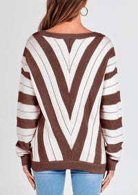V Neck Stripe Color Block Loose Oversized Pullover Sweaters
