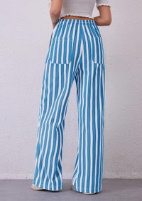 Striped Casual Lightweight Wide Leg Drawstring Lounge Pants with Pockets