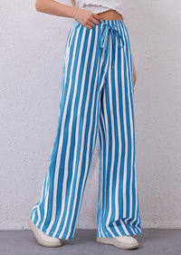 Striped Casual Lightweight Wide Leg Drawstring Lounge Pants with Pockets