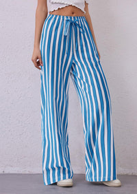 Striped Casual Lightweight Wide Leg Drawstring Lounge Pants with Pockets