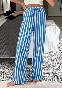 Striped Casual Lightweight Wide Leg Drawstring Lounge Pants with Pockets