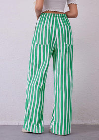 Striped Casual Lightweight Wide Leg Drawstring Lounge Pants with Pockets
