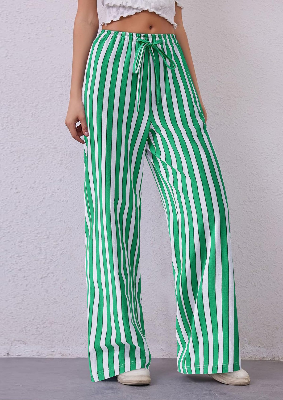 Striped Casual Lightweight Wide Leg Drawstring Lounge Pants with Pockets