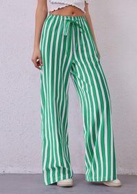 Striped Casual Lightweight Wide Leg Drawstring Lounge Pants with Pockets